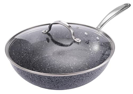 Royal Cuisine Nonstick Granite Effect Wok Pan with Glass Lid