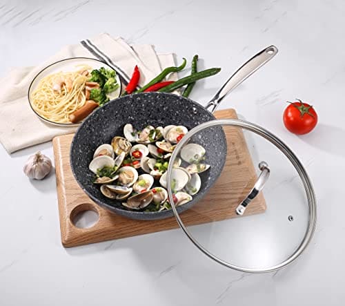 Royal Cuisine Nonstick Granite Effect Wok Pan with Glass Lid