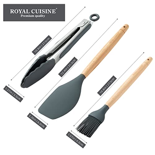 Royal Cuisine Set of 3 (2 Non Stick Round Eggs Maker) 1 Wire Egg Slicer 3 pcs Silicon Kitchen Set (Silicon Tongs, Silicon Spatula, BBQ Silicon Brush)-Kitchen Tools