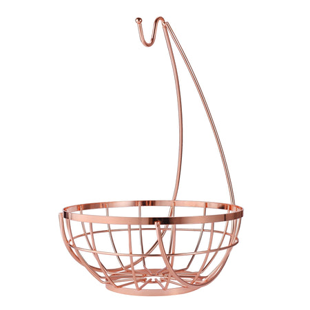 Fruit Basket with Banana Hanger Hook – Chrome Wire Elegant Vegetable Stand Bowl