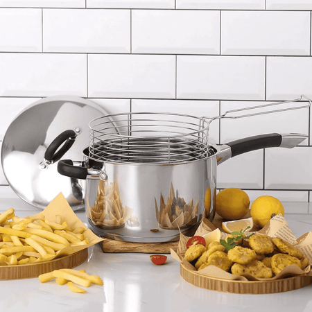 Stainless Steel Deep Frying Chip Pan with Basket and Lid