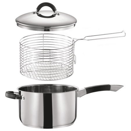 Stainless Steel Deep Frying Chip Pan with Basket and Lid