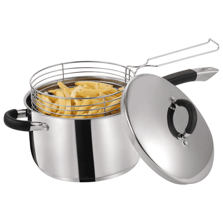 Stainless Steel Deep Frying Chip Pan with Basket and Lid