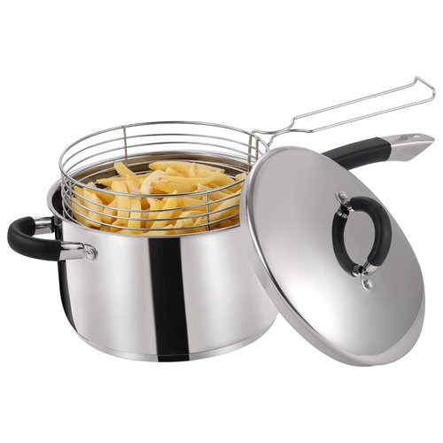 Stainless Steel Deep Frying Chip Pan with Basket and Lid