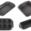 Royal Cuisine Set of 4 Non-Stick Bakewares Including Bake Pan Square Roaster Pan Loaf Pan and 6 Cup Muffin Pan-Kitchen Utensils (Carbon Steel)