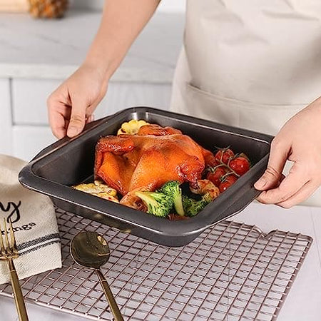 Royal Cuisine Set of 4 Non-Stick Bakewares Including Bake Pan Square Roaster Pan Loaf Pan and 6 Cup Muffin Pan-Kitchen Utensils (Carbon Steel)