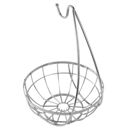 Fruit Basket with Banana Hanger Hook – Chrome Wire Elegant Vegetable Stand Bowl