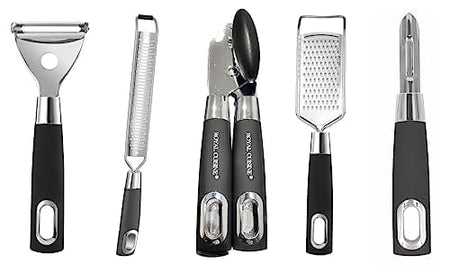 Royal Cuisine Set of 5 Stainless Steel Kitchen Gadgets Including 2 Potato Peelers 2 Cheese Graters 1 Bottle Opener-Kitchen Utensils