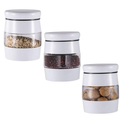 Glass Storage Jars Set of 3 – Tea, Coffee & Sugar Canisters – White