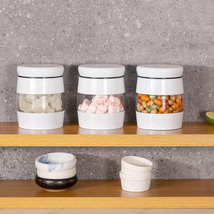Glass Storage Jars Set of 3 – Tea, Coffee & Sugar Canisters – White