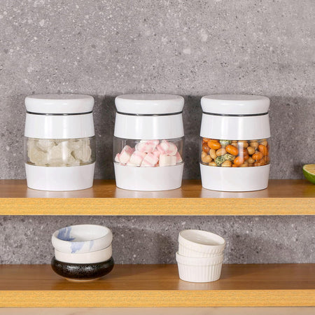 Glass Storage Jars Set of 3 – Tea, Coffee & Sugar Canisters – White
