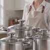 Royal Cuisine Stainless Steel Cooking Pots Set, 3 Piece, 24cm, 26cm & 28cm with Glass Lids