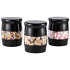 Tea Coffee Sugar Canisters - 3 Piece Glass Storage Set, Black