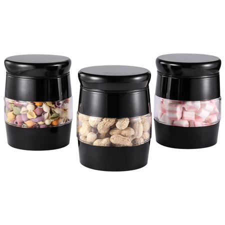 Tea Coffee Sugar Canisters - 3 Piece Glass Storage Set, Black
