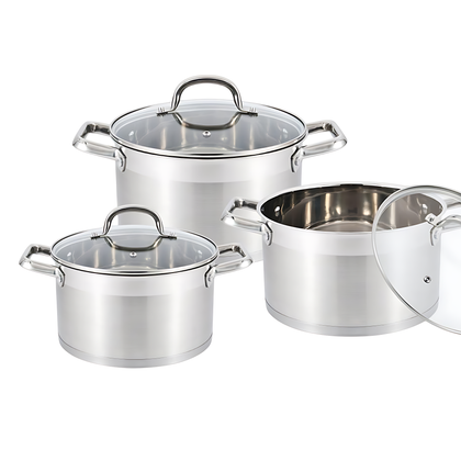 3PCS Stainless Steel Cookware Set–Straight Shape Cooking Pots 24,26,28 with Lids