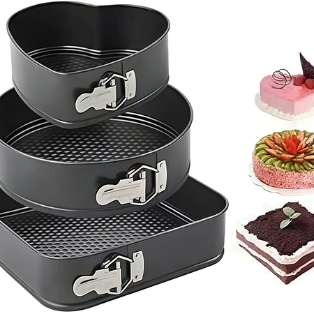 3PCS Cake Tin Set – Square, Round & Heart Shape Baking Pans