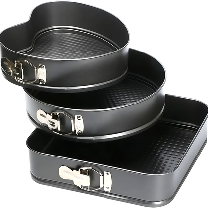 3PCS Cake Tin Set – Square, Round & Heart Shape Baking Pans (24cm, 18cm & 23cm)
