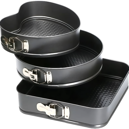 3PCS Cake Tin Set – Square, Round & Heart Shape Baking Pans (24cm, 18cm & 23cm)