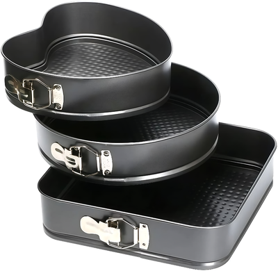 3PCS Cake Tin Set – Square, Round & Heart Shape Baking Pans (24cm, 18cm & 23cm)