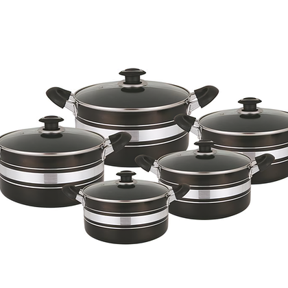 5 Pcs Aluminium Non Stick Cookware Set–Black Casserole Pots with Lids (20-28 cm)