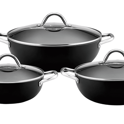 3-Piece Non-Stick Wok Pan Set (24cm, 28cm, 32cm), Perfect Sleek Design Cookware
