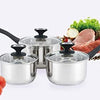 ROYAL CUISINE 3- Piece Set of Stainless-Steel Pans 16cm, 18cm & 20cm Draining Saucepan Set with Strainer Lids
