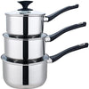 ROYAL CUISINE 3- Piece Set of Stainless-Steel Pans 16cm, 18cm & 20cm Draining Saucepan Set with Strainer Lids