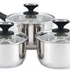 ROYAL CUISINE 3- Piece Set of Stainless-Steel Pans 16cm, 18cm & 20cm Draining Saucepan Set with Strainer Lids