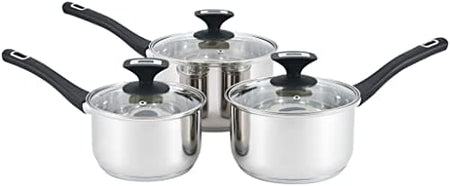 ROYAL CUISINE 3- Piece Set of Stainless-Steel Pans 16cm, 18cm & 20cm Draining Saucepan Set with Strainer Lids
