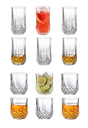 Royal Cuisine Drinking Glasses Set of 6 Medium and 6 high Water Juice Beverage Glasses 320Ml Diamond Design Tumbler