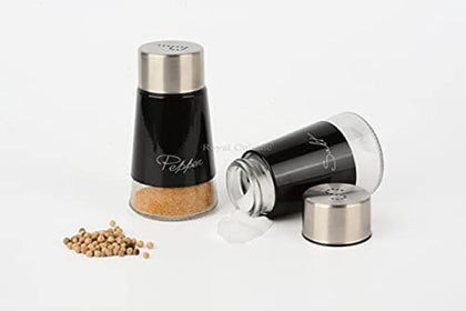 Royal Cuisine Salt and Pepper Shakers Stainless Steel and Glass Set| Elegant Stainless Steel Salt and Pepper Dispenser| Spices W/Collapsible Funnel