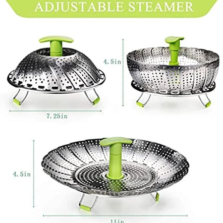 Royal Cuisine Steamer for Cooking Stainless Steel Retractable and Adjustable, Vegetable Steamer Baskets Fits Various Sizes of Instant pots, Saucepan, woks, Pressure Cooker