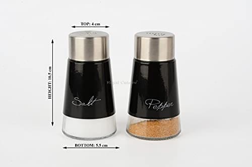 Royal Cuisine Salt and Pepper Shakers Stainless Steel and Glass Set| Elegant Stainless Steel Salt and Pepper Dispenser| Spices W/Collapsible Funnel