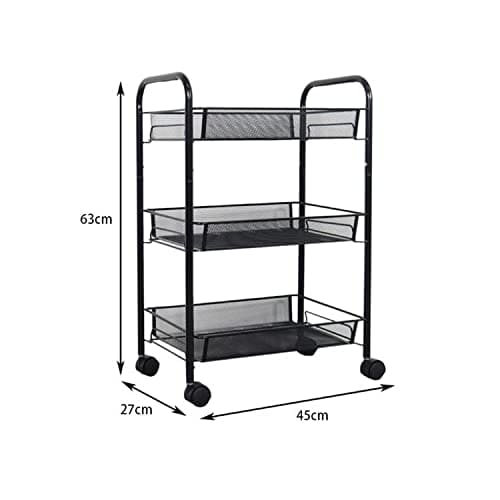 ROYAL CUISINE Rolling Cart, 3 Tier Trolley Household Kitchen and Bathroom Cart with Wire Baskets Easy Assembling Multi Purpose Organiser