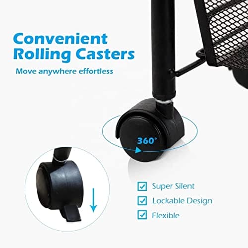 ROYAL CUISINE Rolling Cart, 3 Tier Trolley Household Kitchen and Bathroom Cart with Wire Baskets Easy Assembling Multi Purpose Organiser