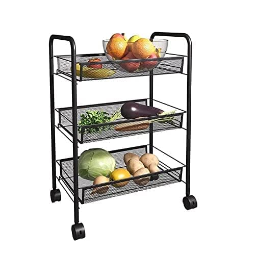 ROYAL CUISINE Rolling Cart, 3 Tier Trolley Household Kitchen and Bathroom Cart with Wire Baskets Easy Assembling Multi Purpose Organiser