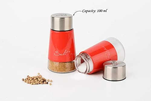 Royal Cuisine Salt and Pepper Shakers Stainless Steel and Glass Set| Elegant Stainless Steel Salt and Pepper Dispenser| Spices W/Collapsible Funnel