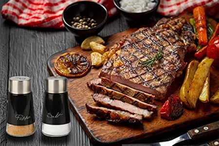 Royal Cuisine Salt and Pepper Shakers Stainless Steel and Glass Set| Elegant Stainless Steel Salt and Pepper Dispenser| Spices W/Collapsible Funnel