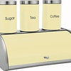 Stainless Steel Tea, Coffee, Sugar and Bread Bin Set- Cream Colour