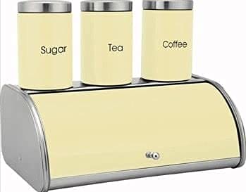 Stainless Steel Tea, Coffee, Sugar and Bread Bin Set- Cream Colour