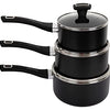 Royal Cuisine 3pcs Aluminium Saucepan Set Non-Stick with Glass lid Bakelite Handled 16/18/20cm Black