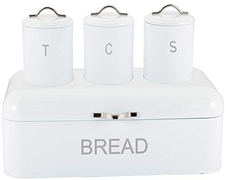 Tea Coffee Sugar and Bread Bin Set - White