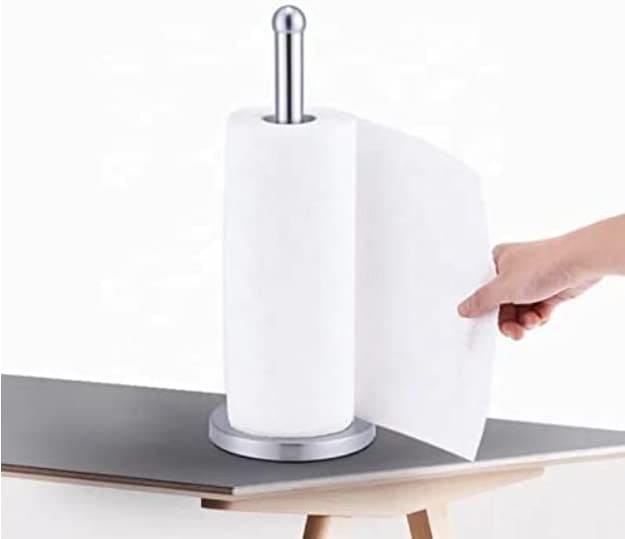 Freestanding Silver Metal Tissue Roll and Paper Towel Holder