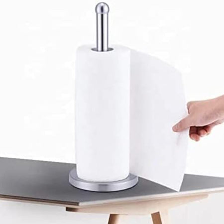 Freestanding Silver Metal Tissue Roll and Paper Towel Holder