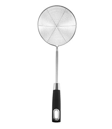Royal Cuisine Stainless Steel Wire Spider Skimmer fine mesh Spiral Strainer for Chicken/Pasta Heat Resistant Handle Kitchen Cooking Utensils