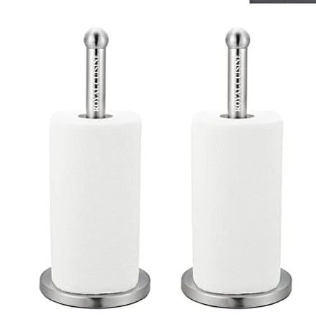 Freestanding Silver Metal Tissue Roll and Paper Towel Holder