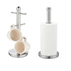 Kitchen Paper Towel Stand & 6 Cup Mug Tree Set - Silver