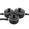 Royal Cuisine 3pcs Aluminium Saucepan Set Non-Stick with Glass lid Bakelite Handled 16/18/20cm Black