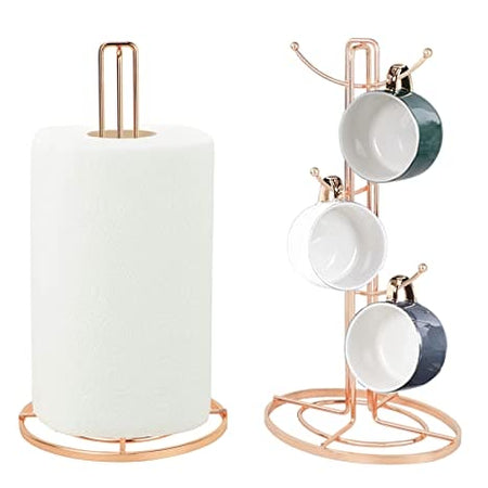 Accents Kitchen Roll Holder and Mug Tree Set - Rose