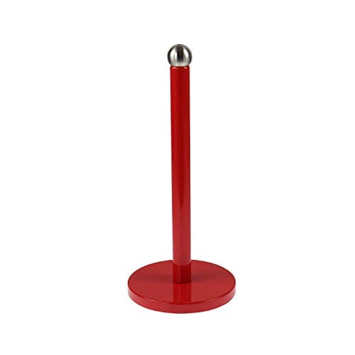 Freestanding Red Metal Tissue Roll and Paper Towel Holder